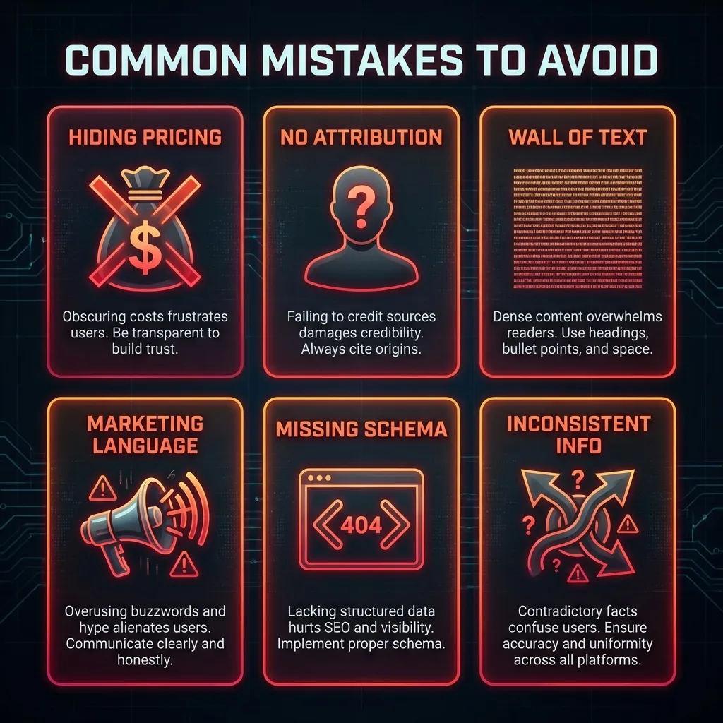 Four content types AI Overviews avoid: marketing fluff, walls of text, anonymous content, outdated content