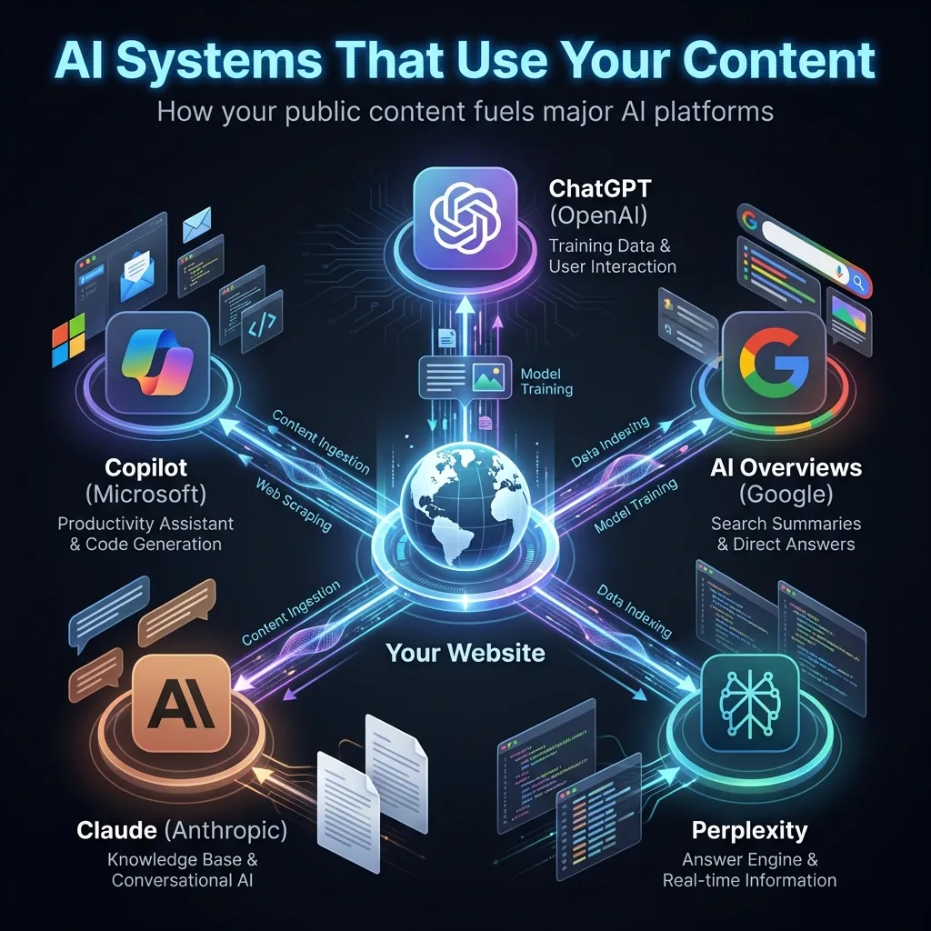 Flowchart showing Google AI Overview source selection: content clarity, extractability, authority signals, factual accuracy, and freshness
