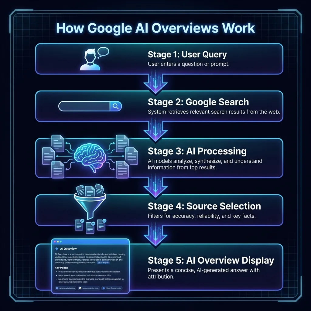 Screenshot example of a Google AI Overview showing AI-generated summary at top of search results with cited sources below